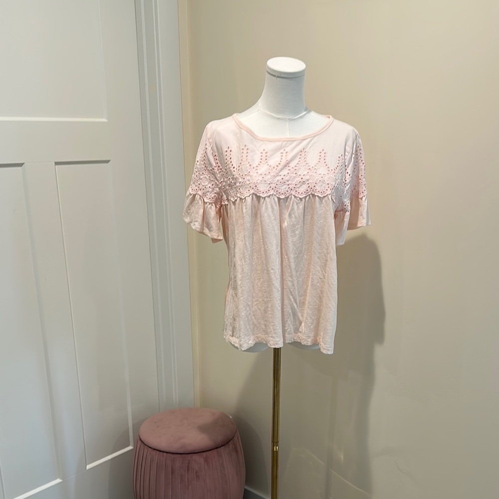 J. Crew Pink Ruffled Short Sleeve Blouse